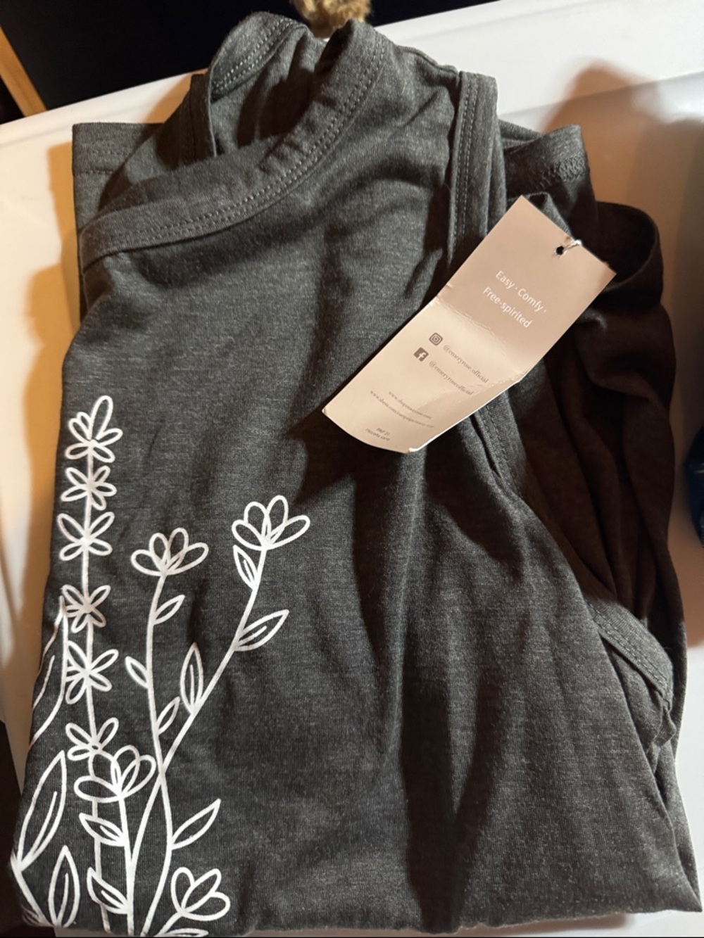 Charcoal Tank with White Floral Print